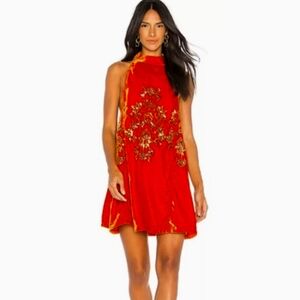 New Free People Beautiful Orange Rust Velvet Sequin Jill Party Dress XS